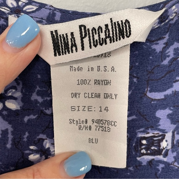 NINA PICCALINO Vtg Maxi Sleeveless Blue & White Floral Shift Sundress Size 14 - Picture 8 of 11